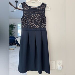 Enfocus Studio Dress Womens 6 Navy Blue Knit Sheath Sleeveless Lined Lace